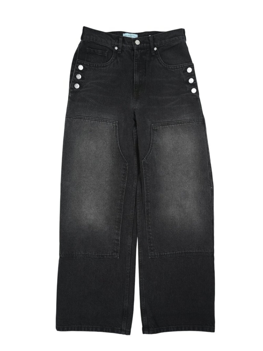 Revice Side Button Double Knee Jeans in Black